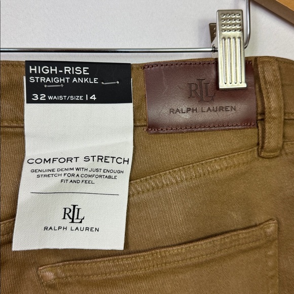Lauren Ralph Lauren Coated High Rise Straight Ankle Jeans Tan Size 14 - Picture 12 of 16